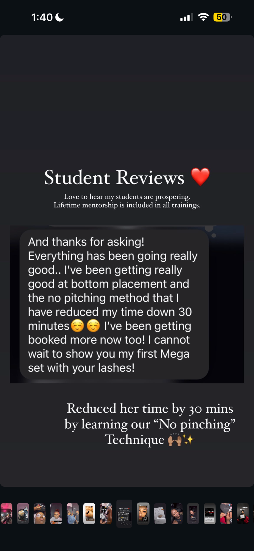 Reduced her lash time by 30 mins with the No-Pinching Method